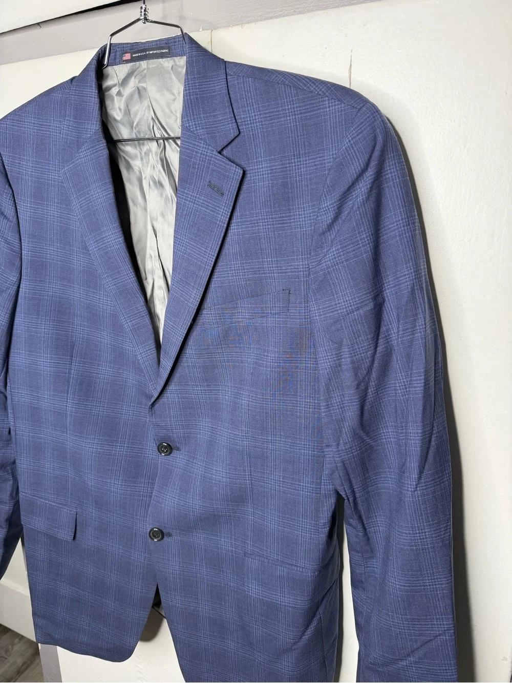 Hart Schaffner Marx Sport Coat Blazer Mens 44L Blue Plaid Wool